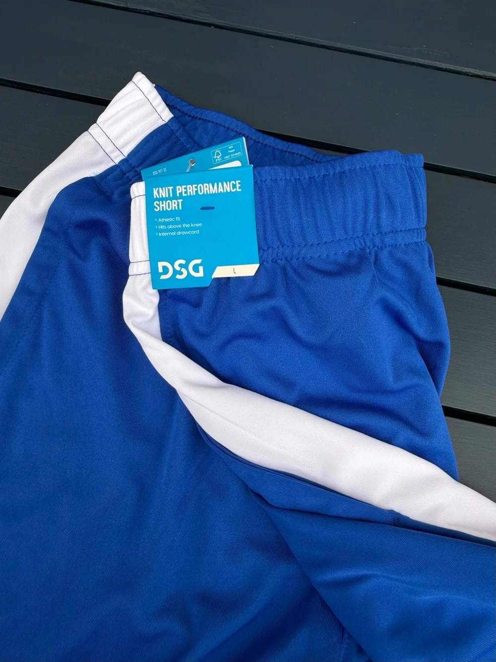 DSG Blue Athletic Shorts with White Side Panels